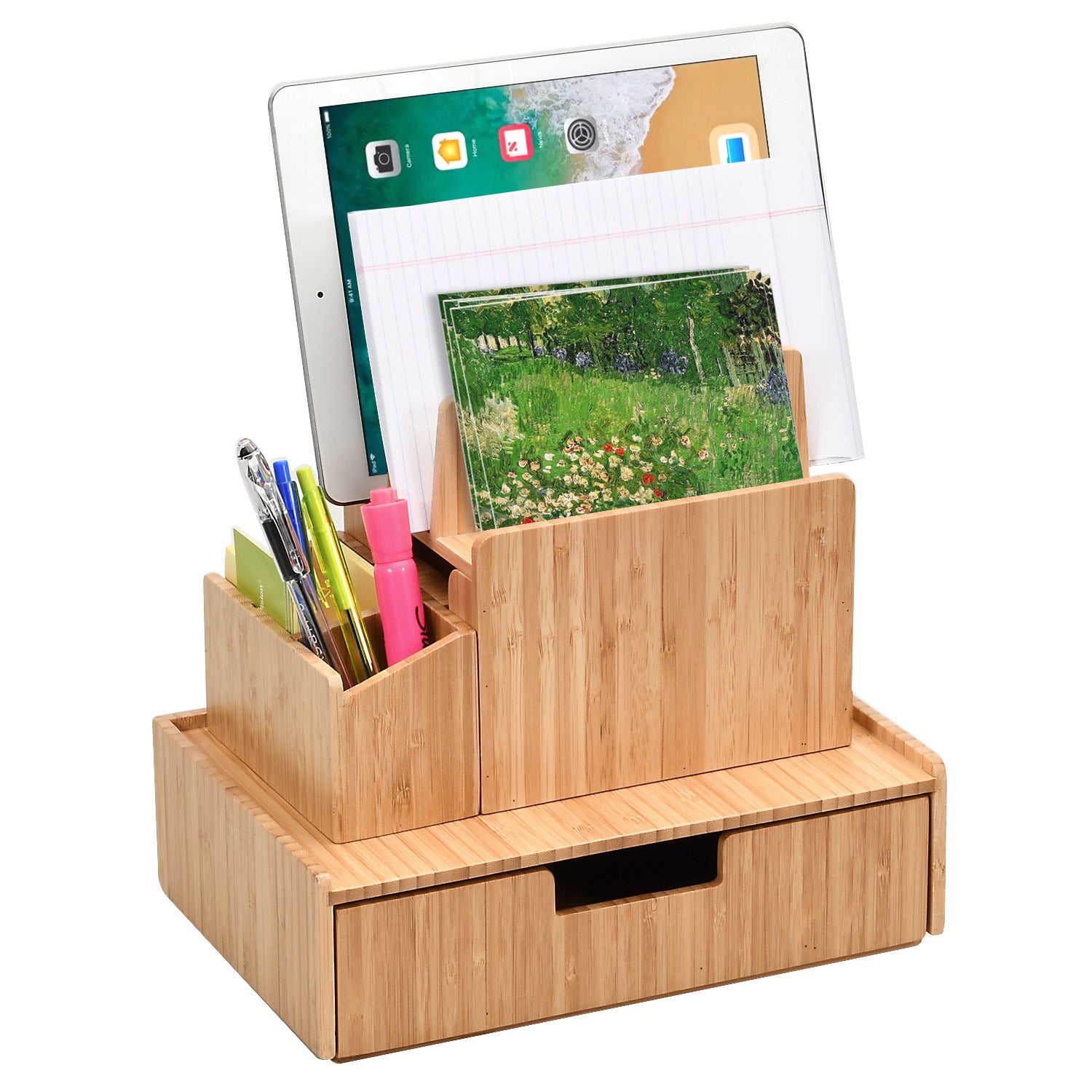 Bamboo Charging Station with Office Organization Combo