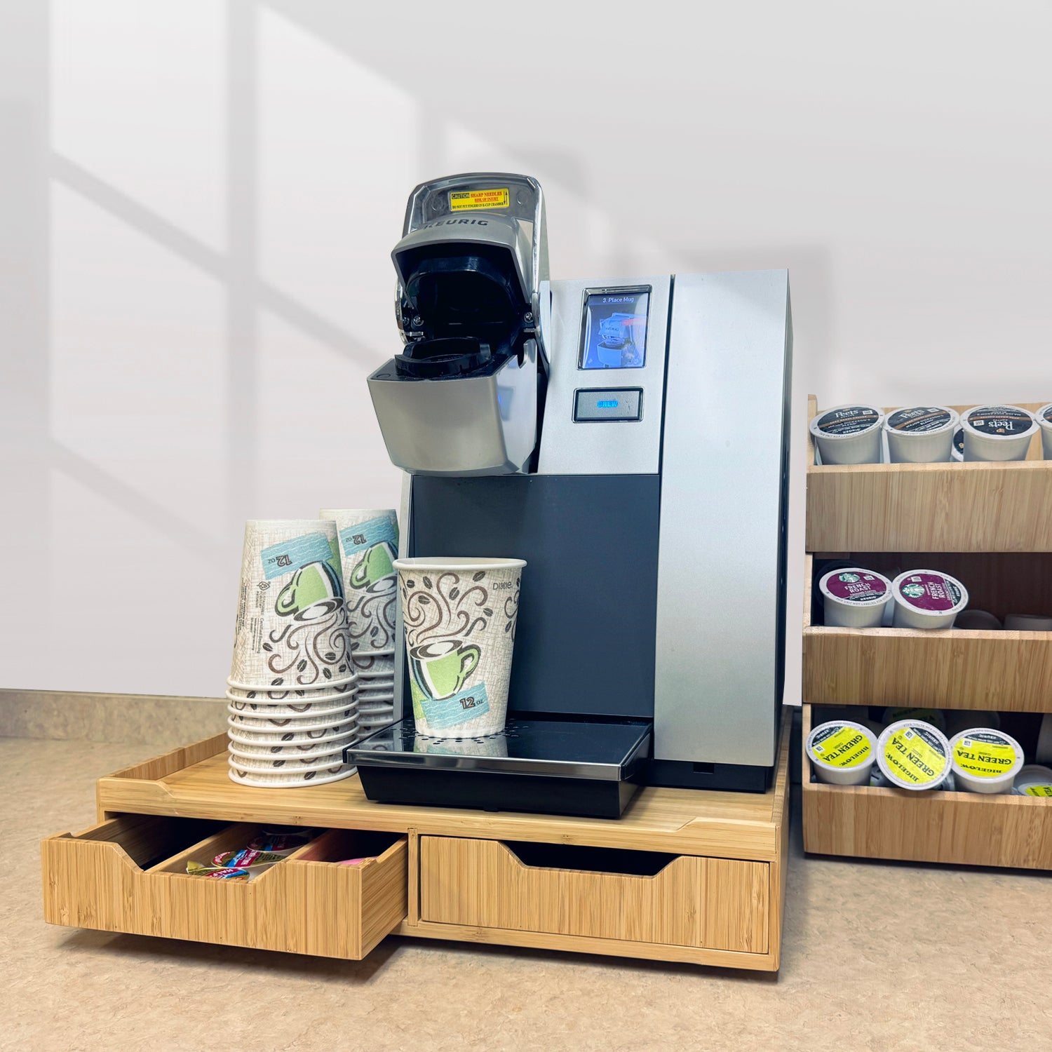 Bamboo Coffee Bar Drawer with Sliding Tray