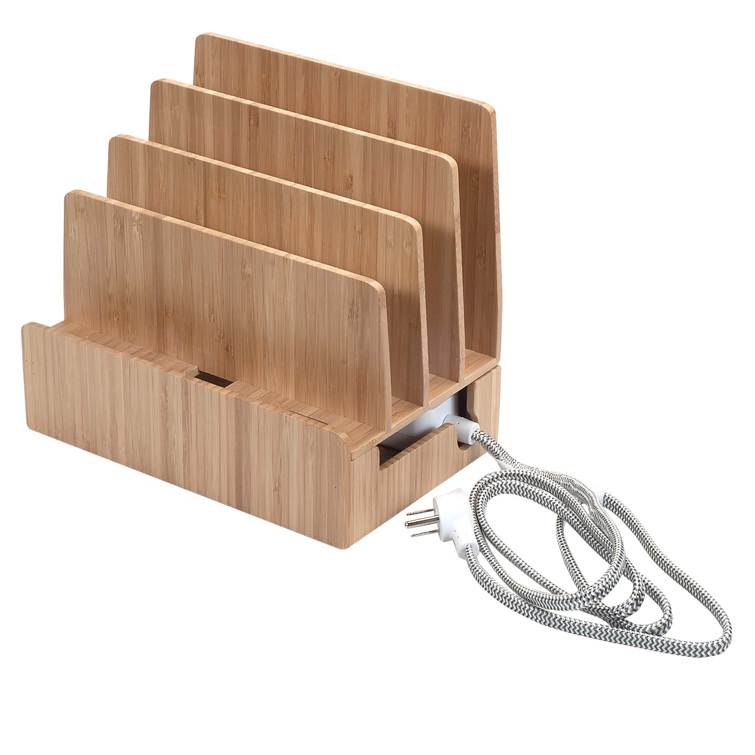 Bamboo Slim Stand Charging Station & Powermod 6-USB Charger Combo