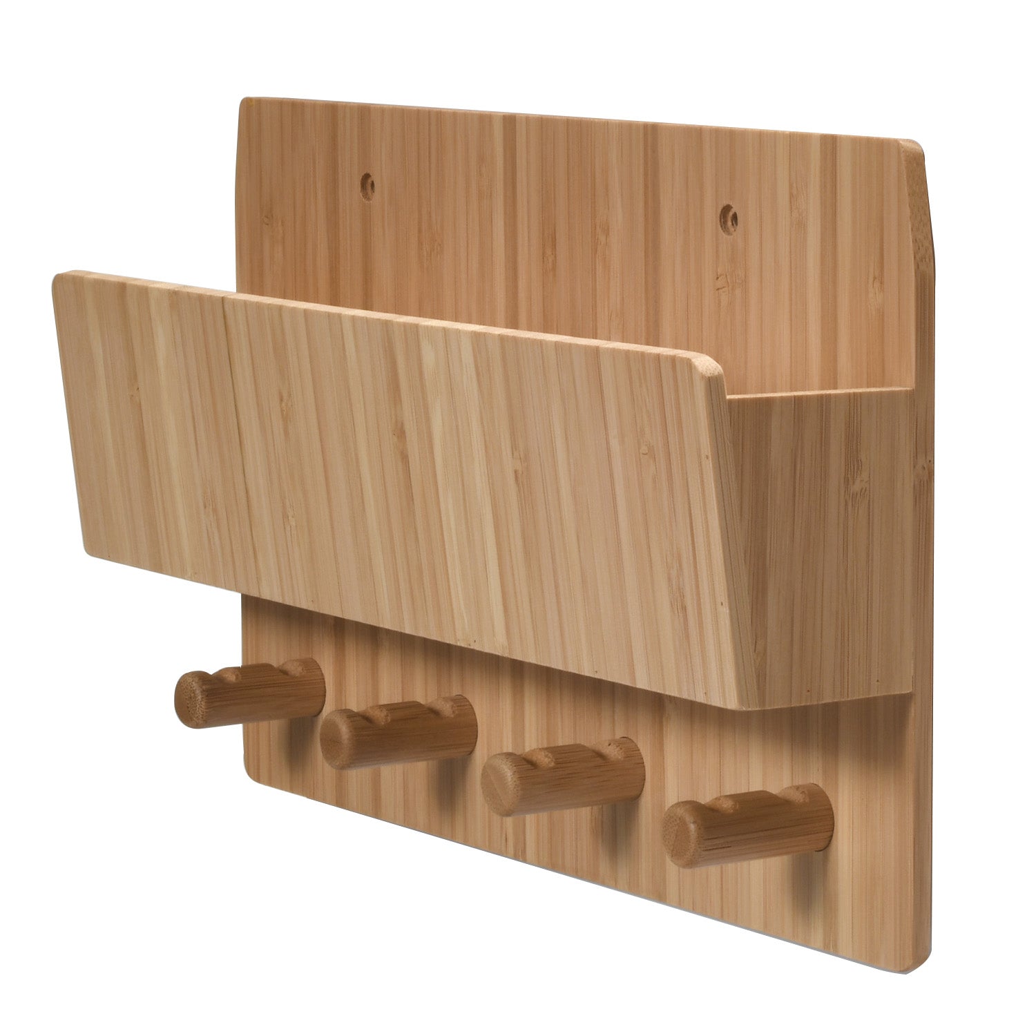 Bamboo Wall Mount Organizer with Hooks