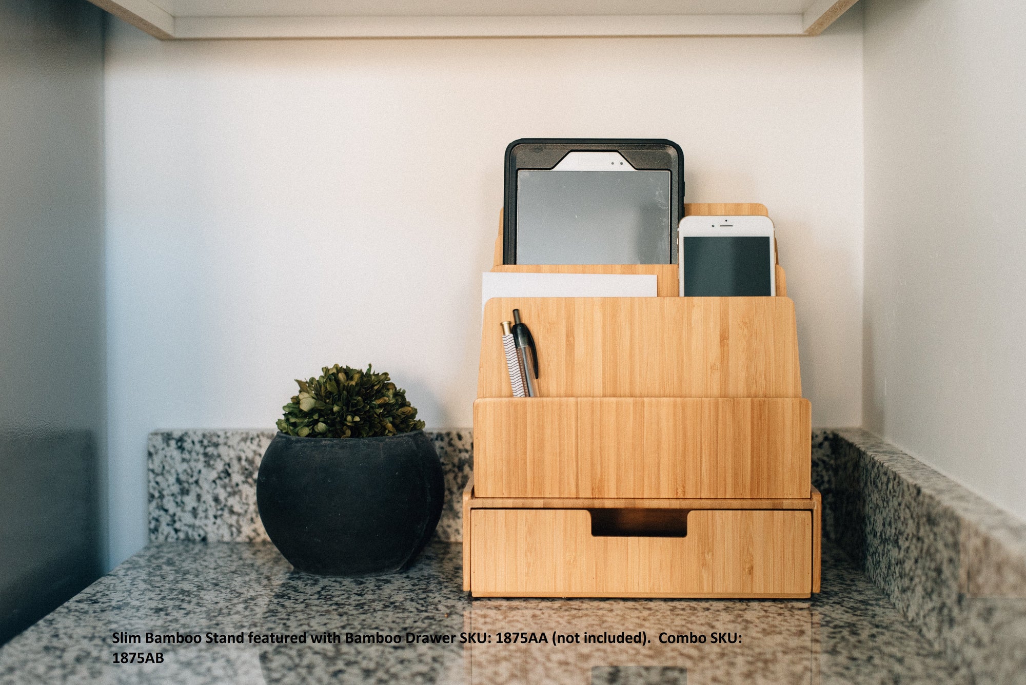 Bamboo Slim Stand and Charging Organizer