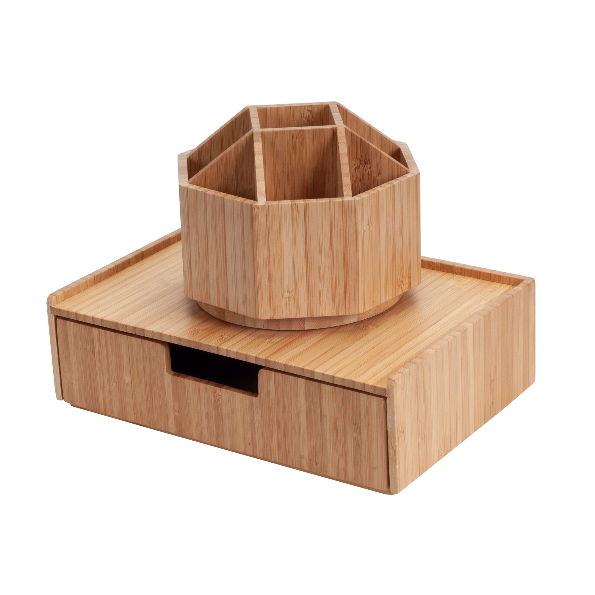 Bamboo Rotating Organizer with Drawer Combo