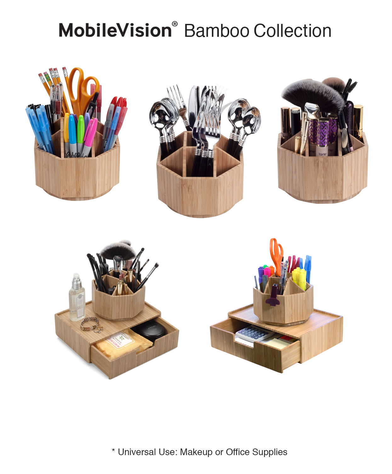 Bamboo Rotating Organizer with Drawer Combo