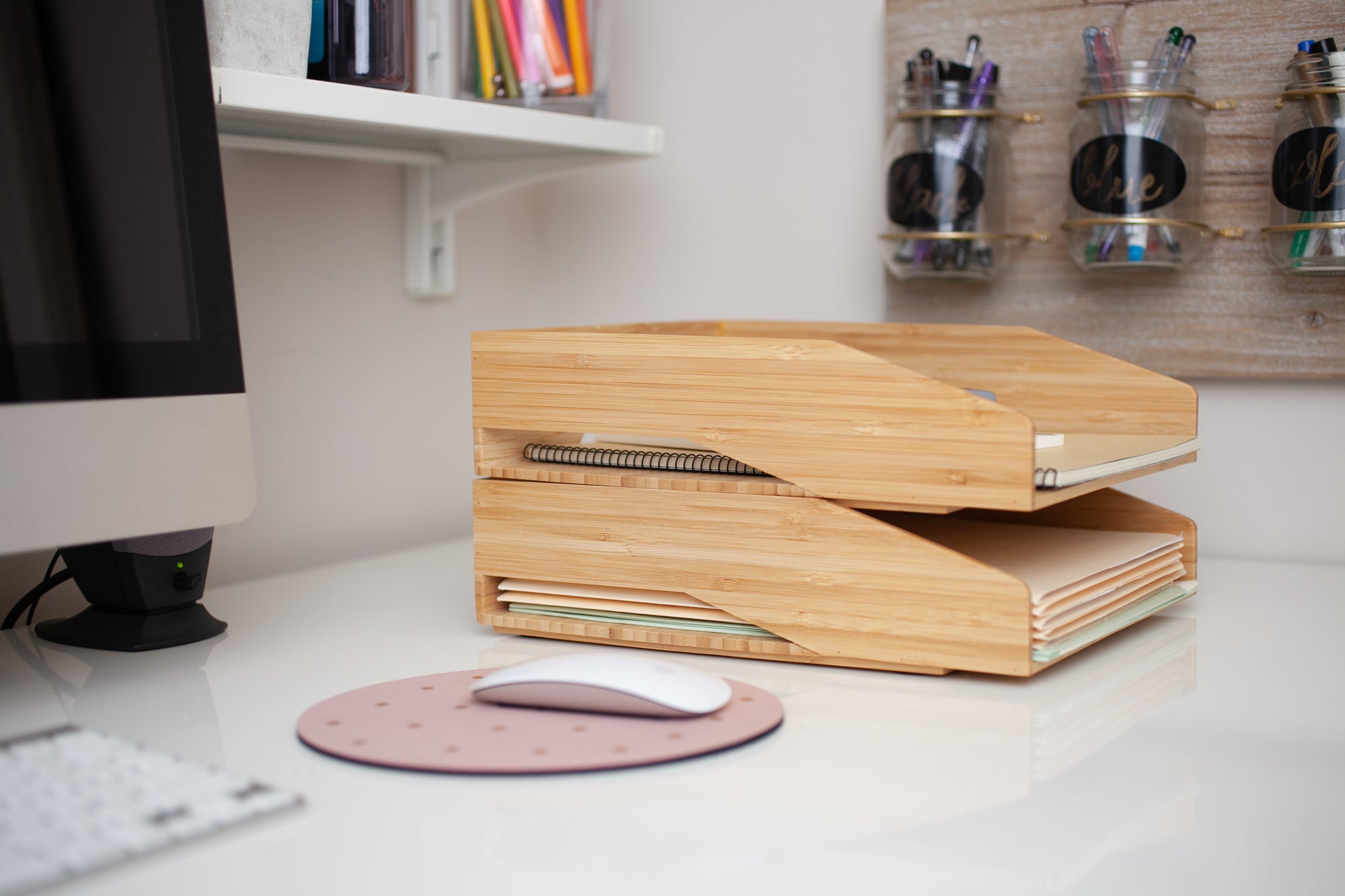 Bamboo Stackable Paper Tray 2 PC Set