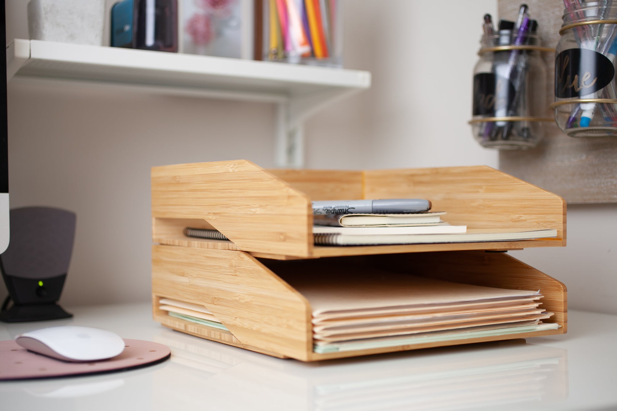 Bamboo Stackable Paper Tray 2 PC Set