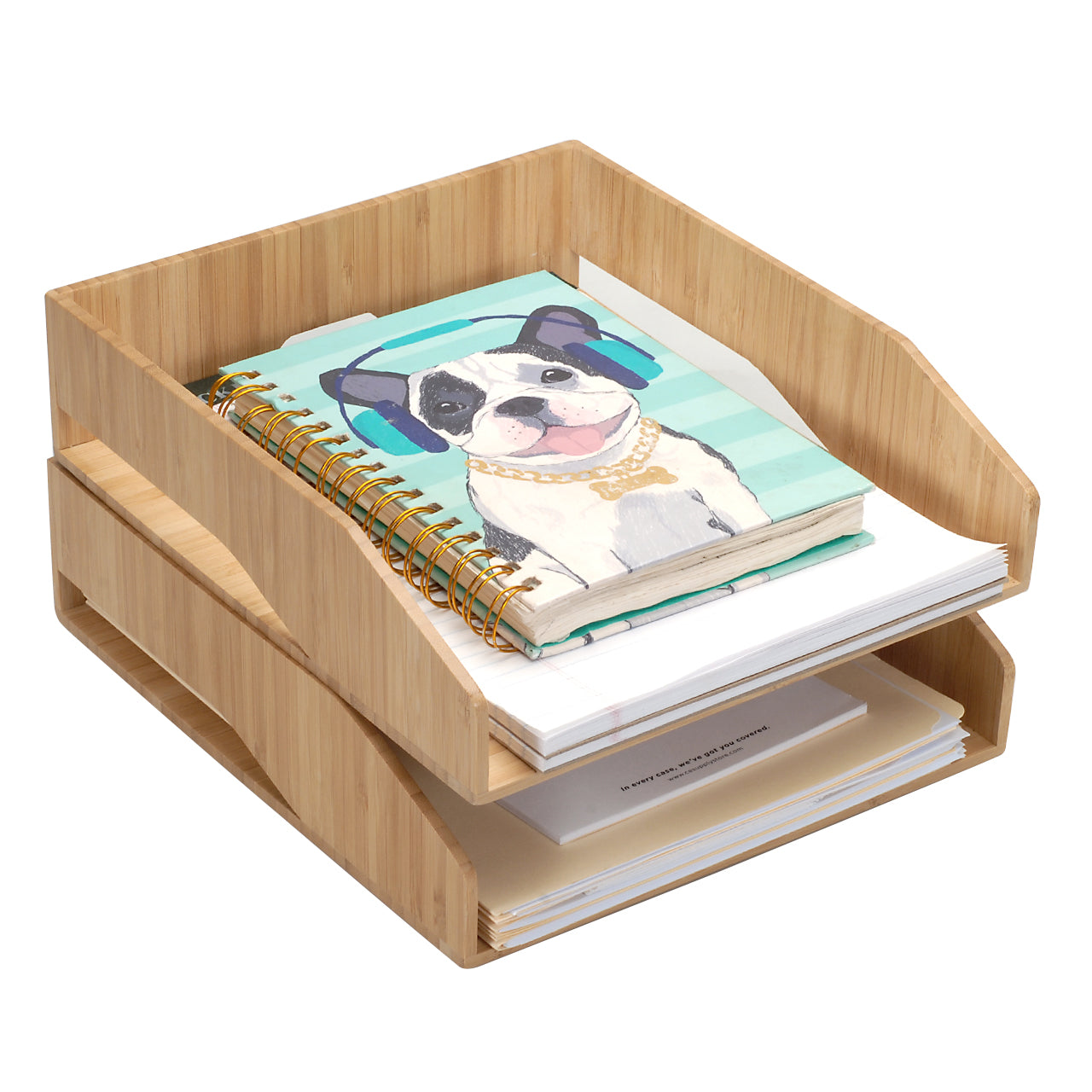 Bamboo Stackable Paper Tray 2 PC Set