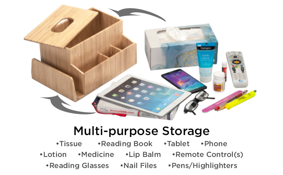 Bamboo Tissue Box Holder & Tablet Stand