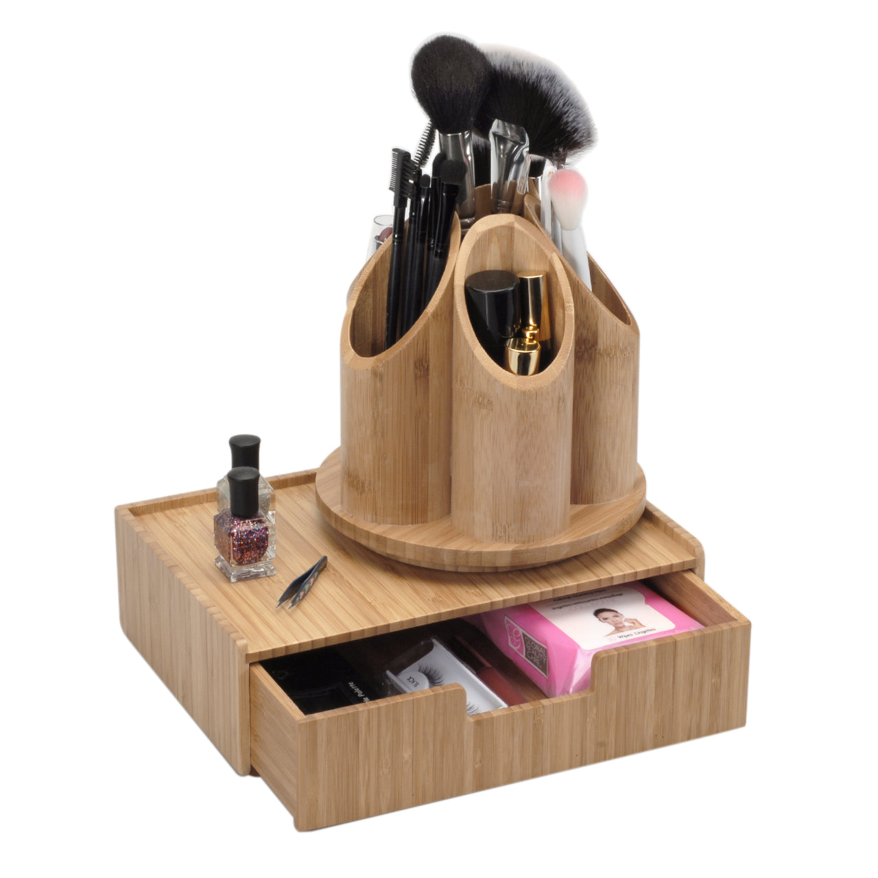 Bamboo Circular Rotating Organizer & Drawer Combo