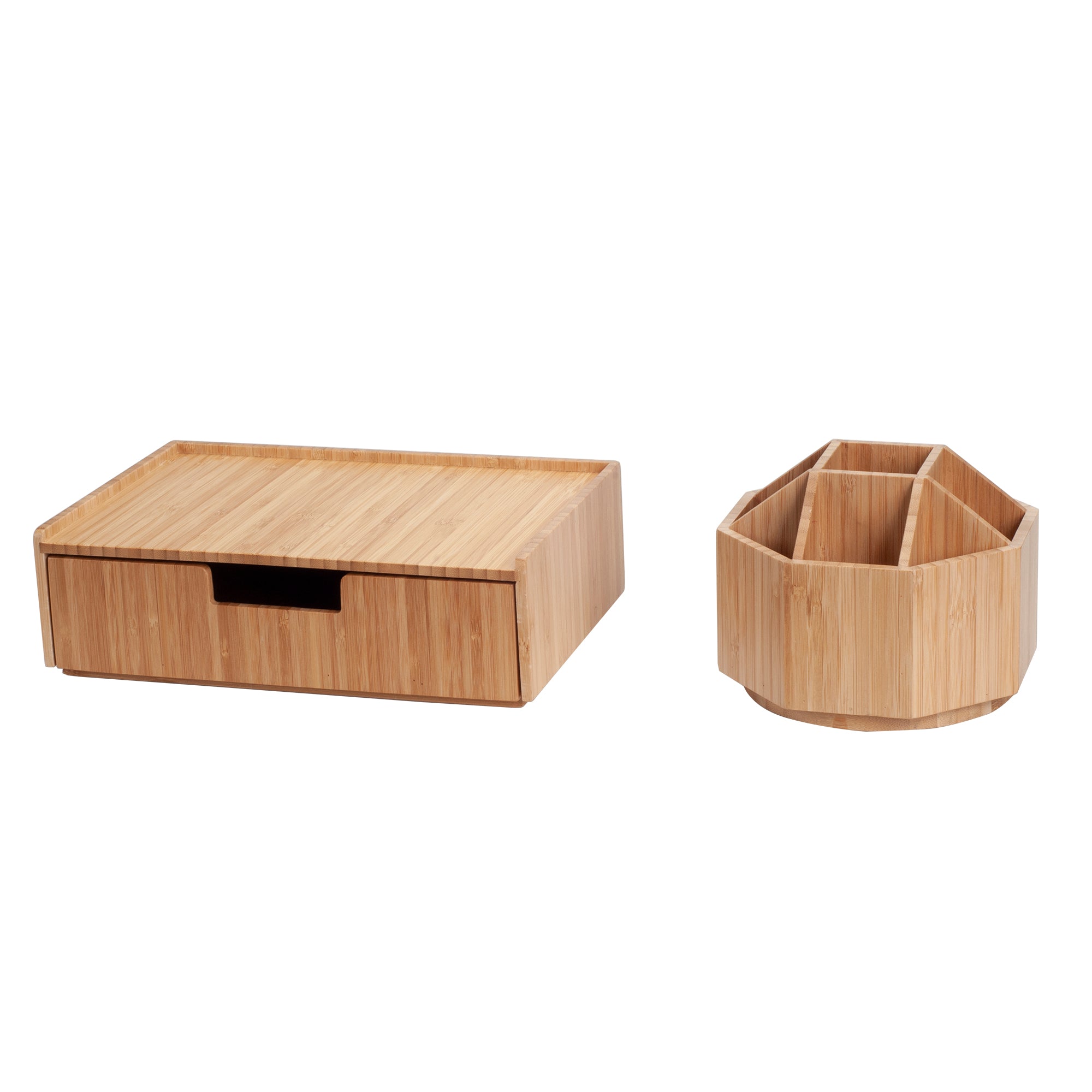 Bamboo Rotating Organizer with Drawer Combo