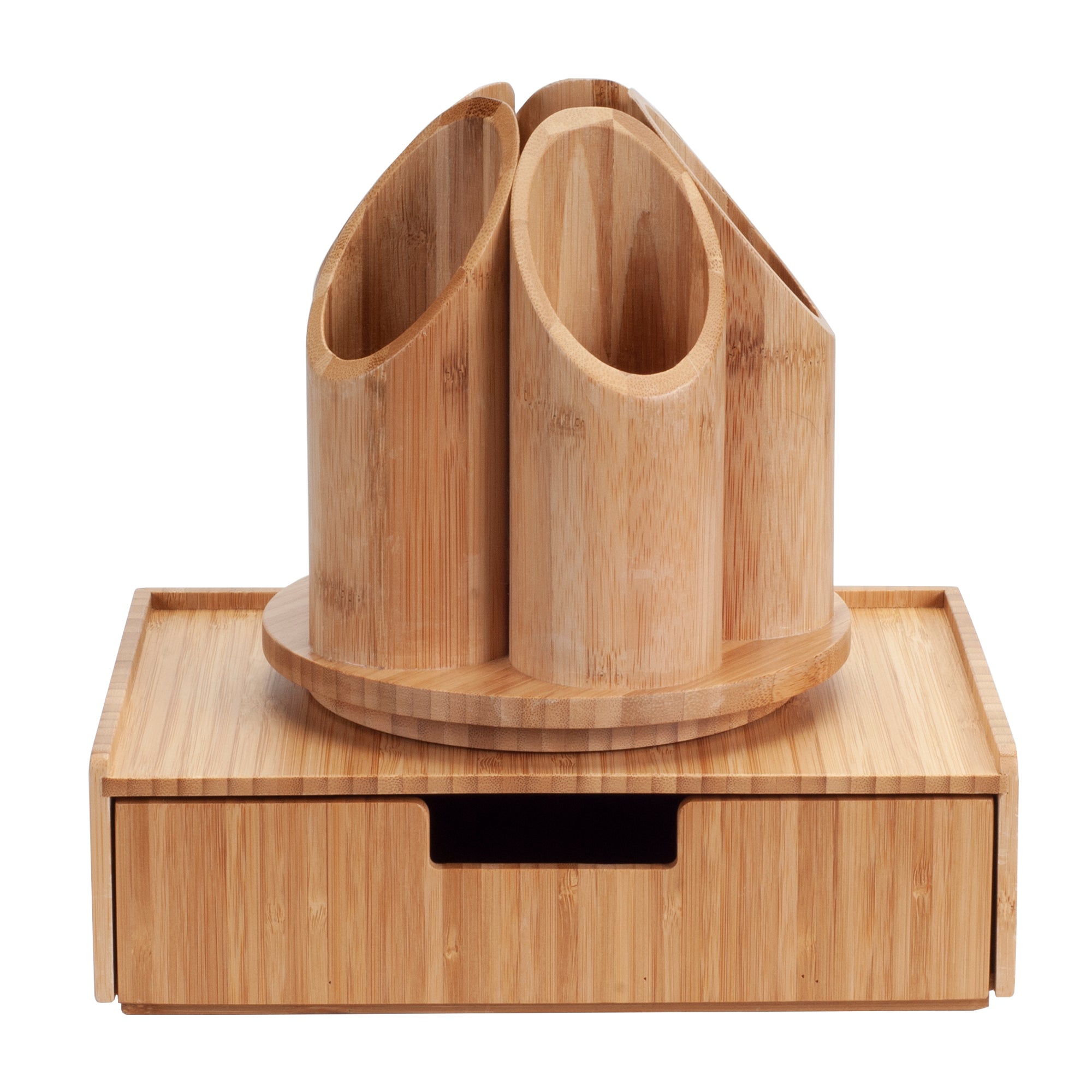 Bamboo Circular Rotating Organizer & Drawer Combo