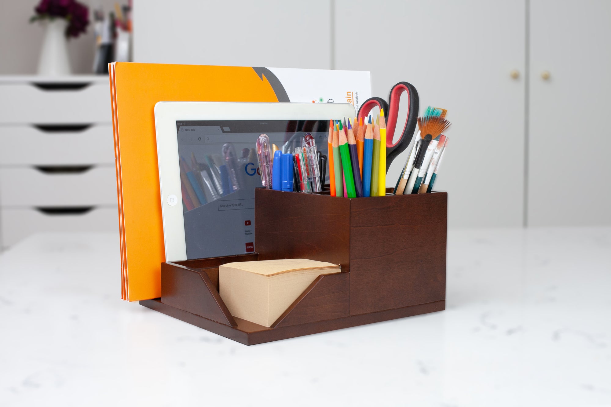 Classic Wood Desktop Organizer with Compartments