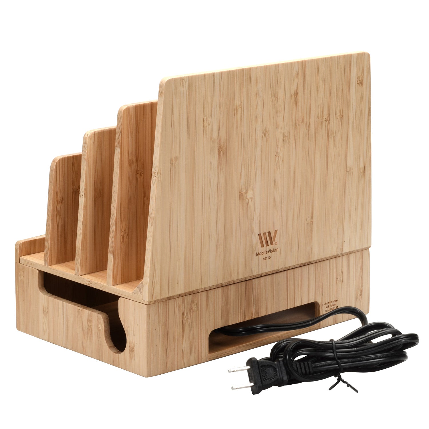 Bamboo Slim Stand Charging Station & Powermod 6-USB Charger Combo