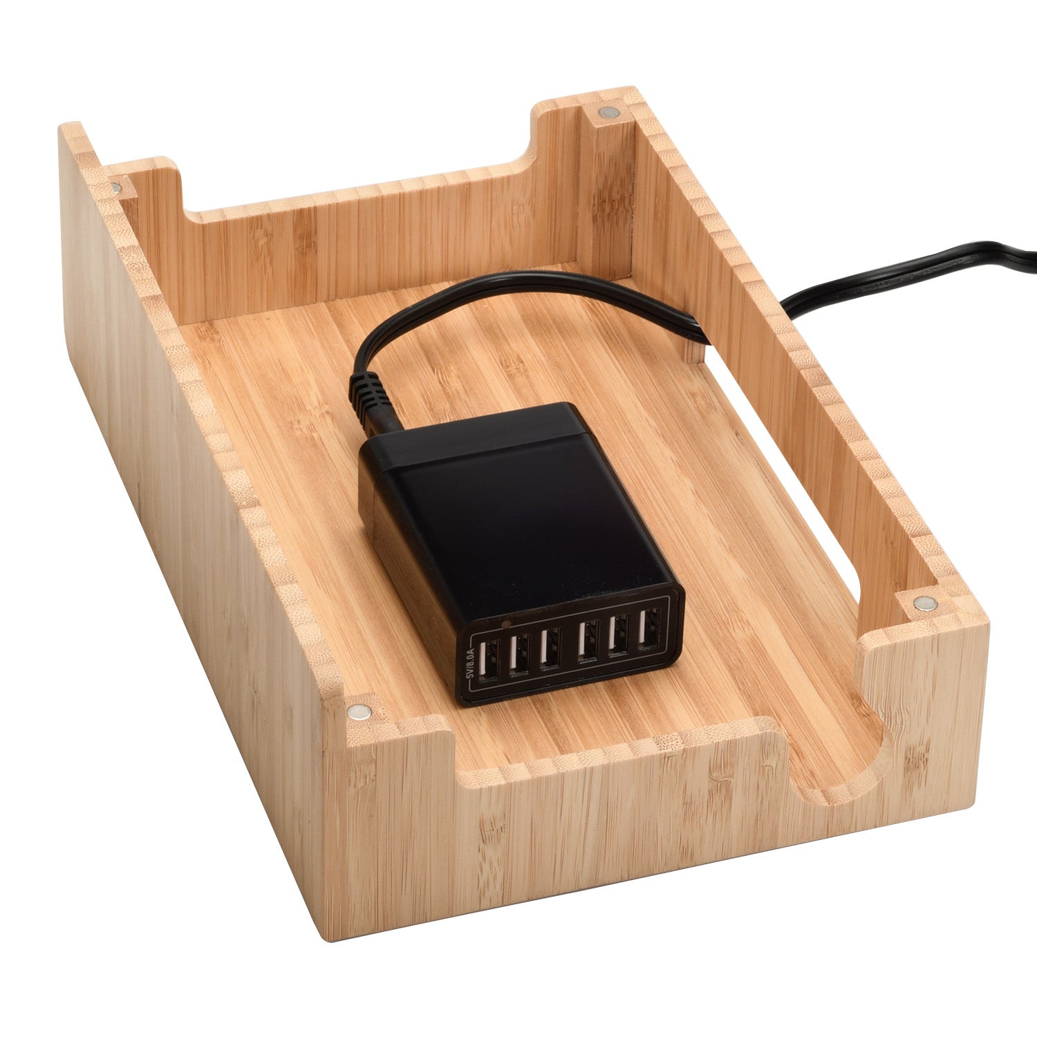 Bamboo Slim Stand Charging Station & Powermod 6-USB Charger Combo