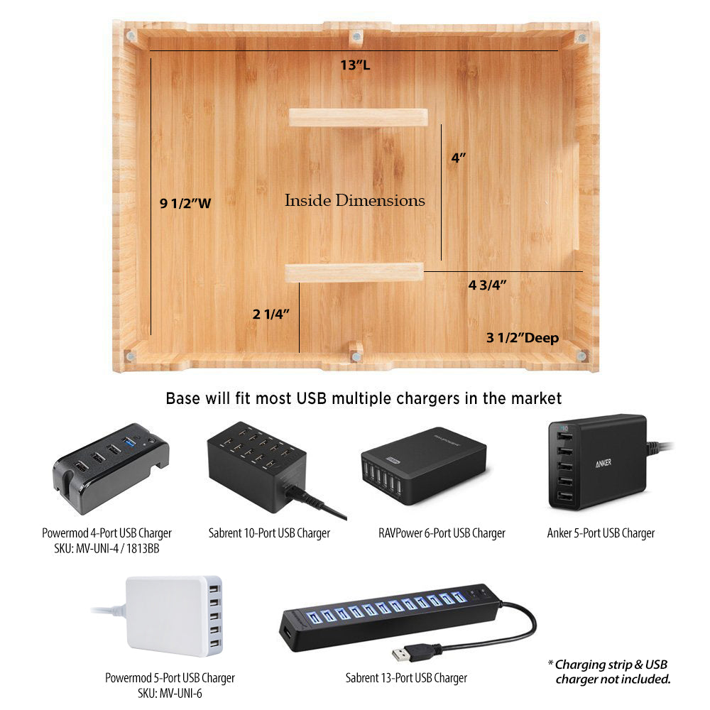 Bamboo 10 Port Charging Station Plus 2 Caddy Adapter Combo