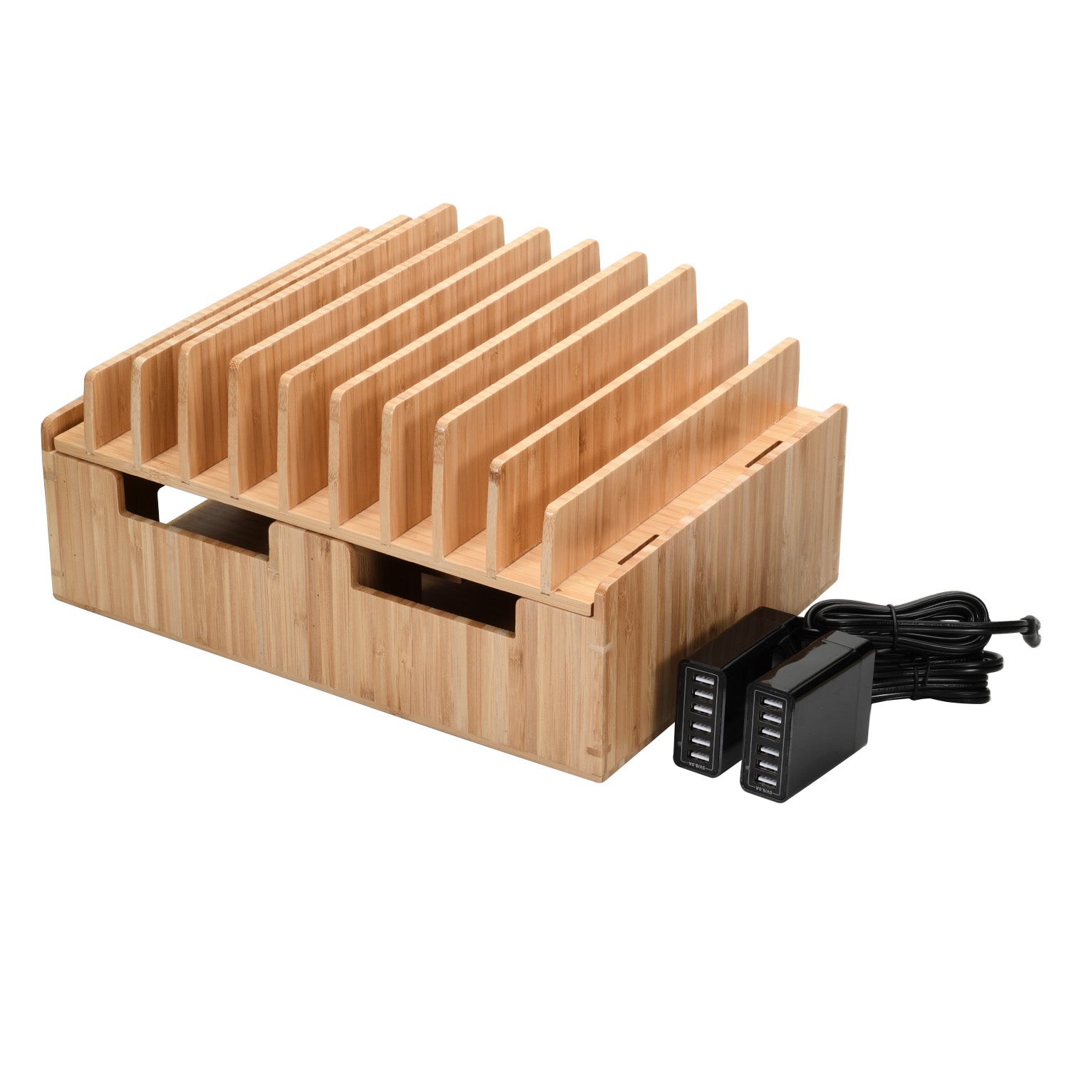 Bamboo 10 Port Charging Station with 2 Powermod 6 Port USB Chargers