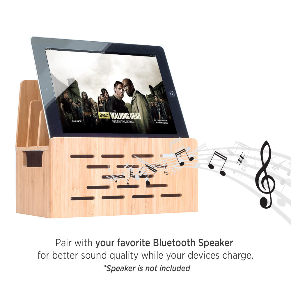 Bamboo Charging Stand With Speaker Cut Out
