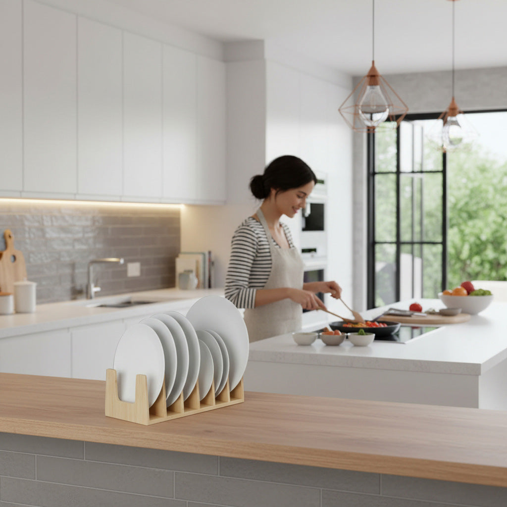 Bamboo Pot Lid Holder & Kitchen Cabinet Organizer – 6 Slot Rack for Pans, Baking Sheets, and Cutting Boards