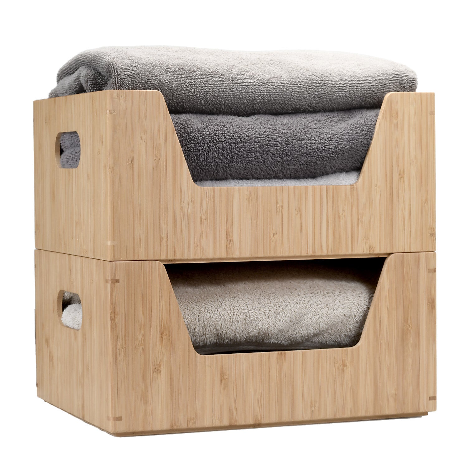 Bamboo Large and Small Open Front Storage Box Combo