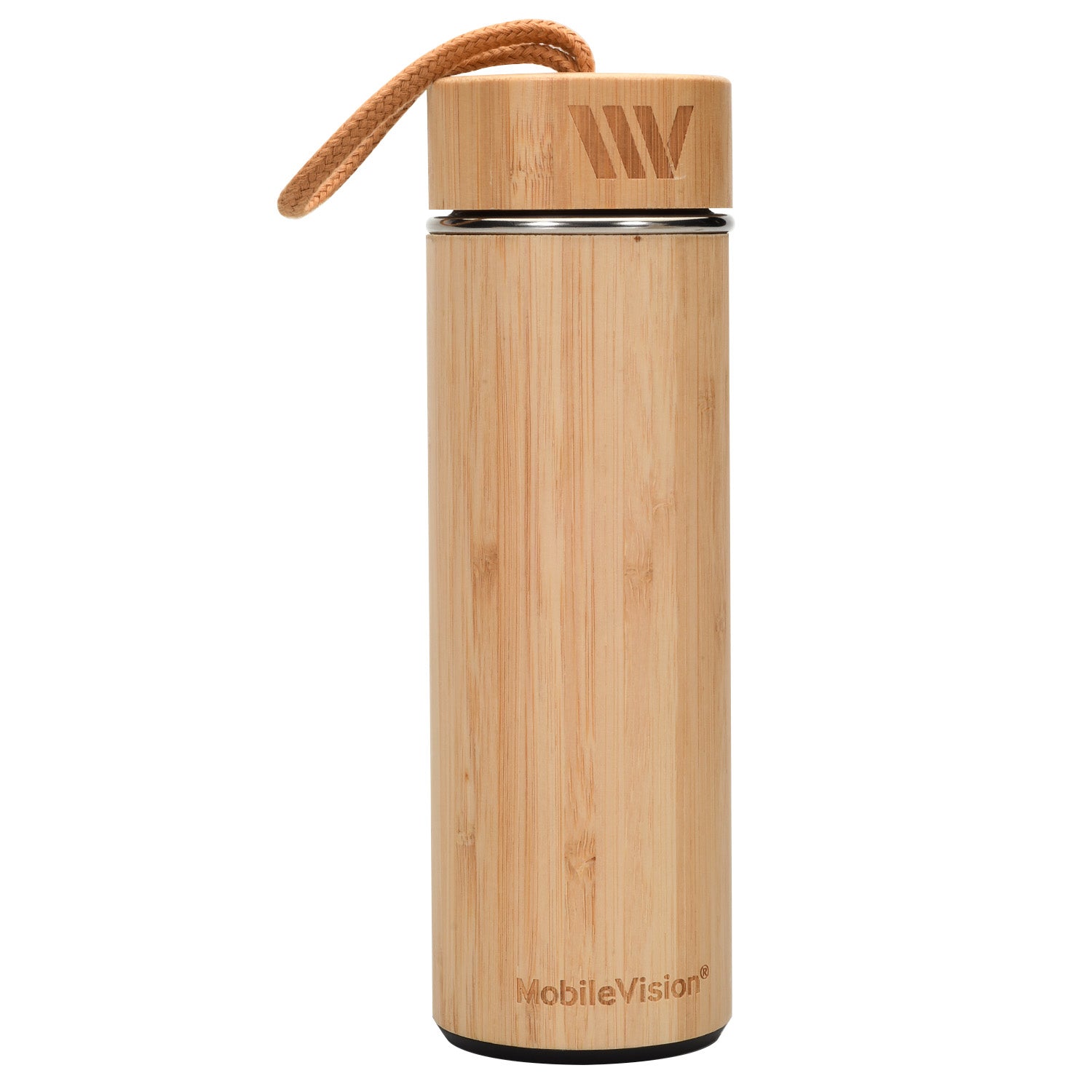 Double Wall Insulated Water Bottle - With Handle & Bamboo Lid