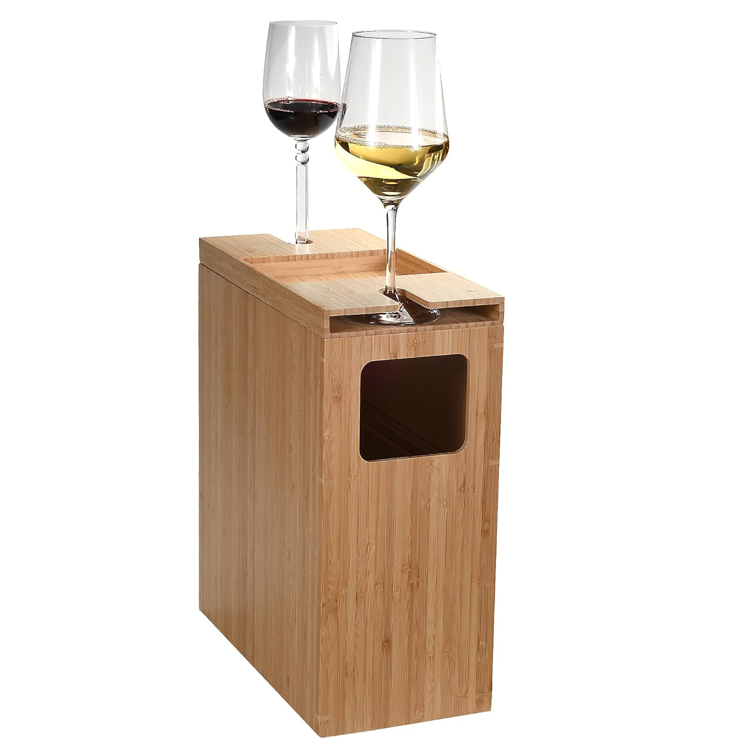 Bamboo Slim Trash Can With Lid: Slim Design with Multi-Purpose Storage Lid and Protective Rubber Feet  – Includes Trash Bags