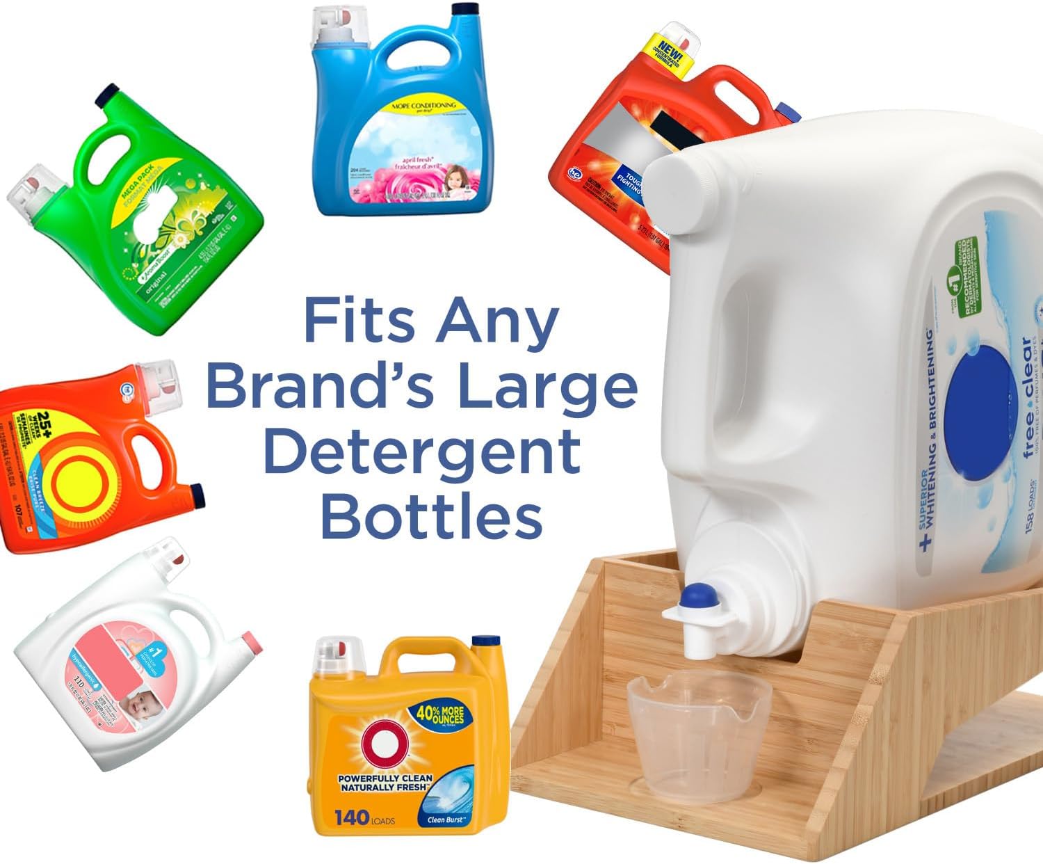 Bamboo Laundry Detergent Organizer with Drip Tray and Cup Holder – Mess-Free Soap Station