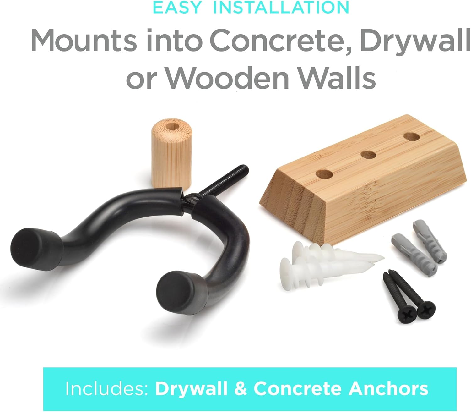 Bamboo Wood Guitar Wall Mount Hanger | Universal U-Shape Hook for Acoustic, Electric Guitar, Banjo & Bass