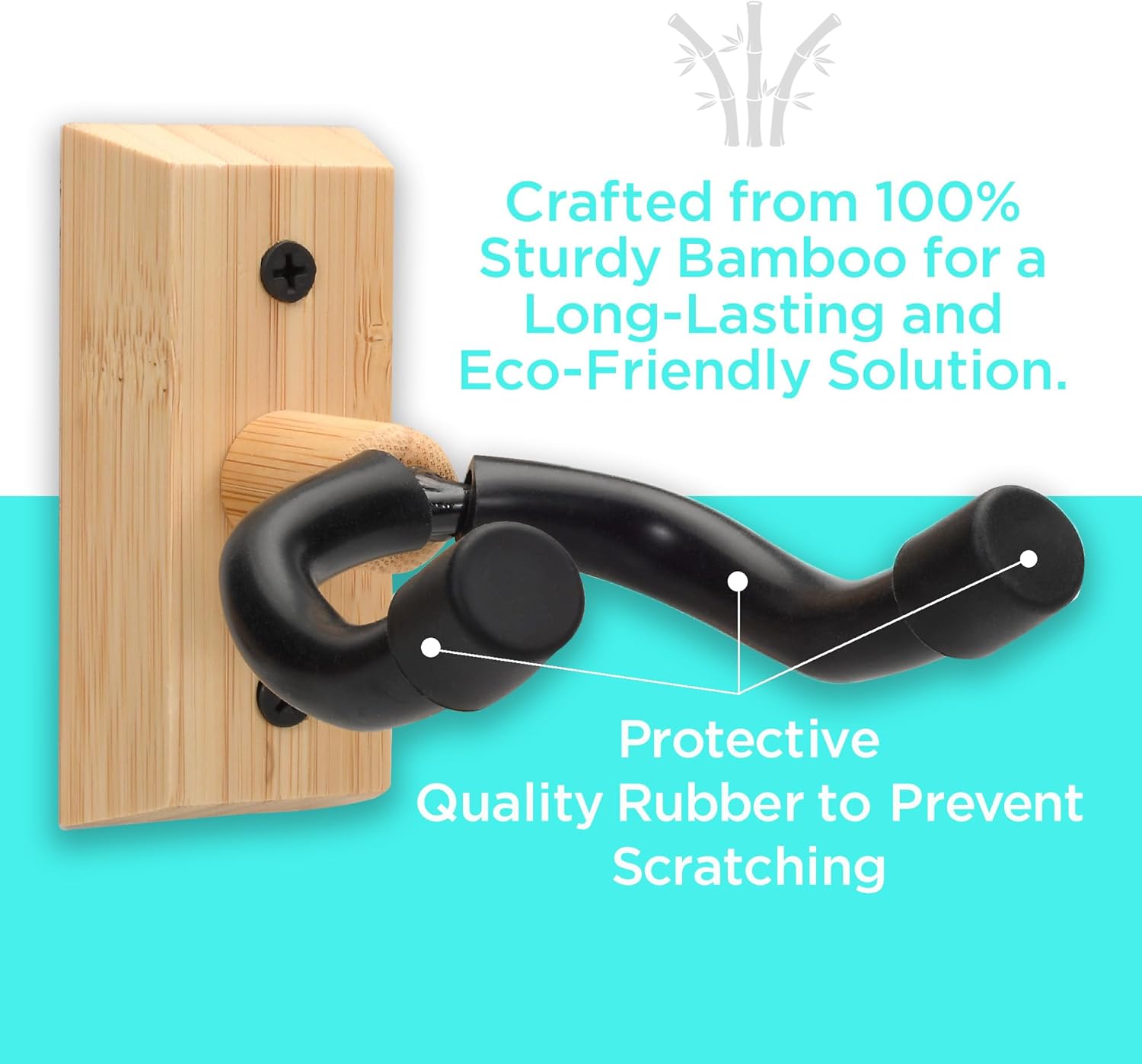 Bamboo Wood Guitar Wall Mount Hanger | Universal U-Shape Hook for Acoustic, Electric Guitar, Banjo & Bass