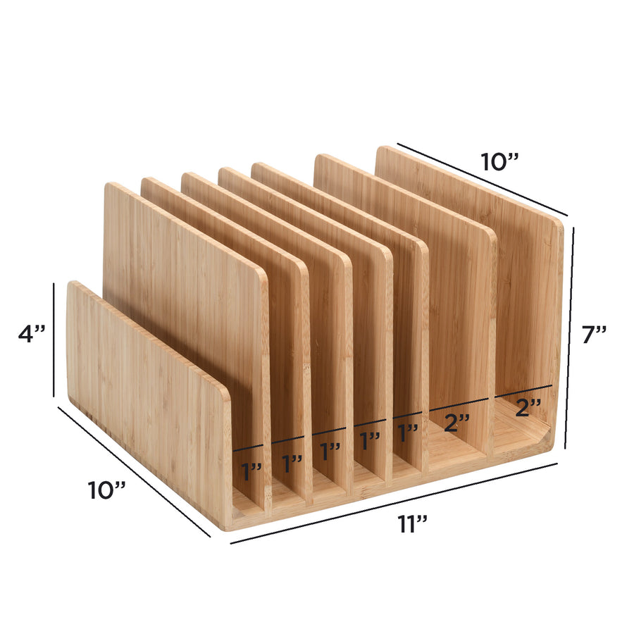 7-Slot Bamboo Desktop Organizer | Universal Tech Dock & Binder Rack wi ...