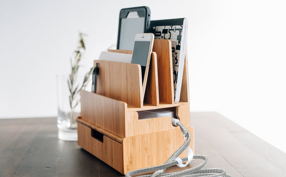 Bamboo Slim Charging Stand & Drawer Combo