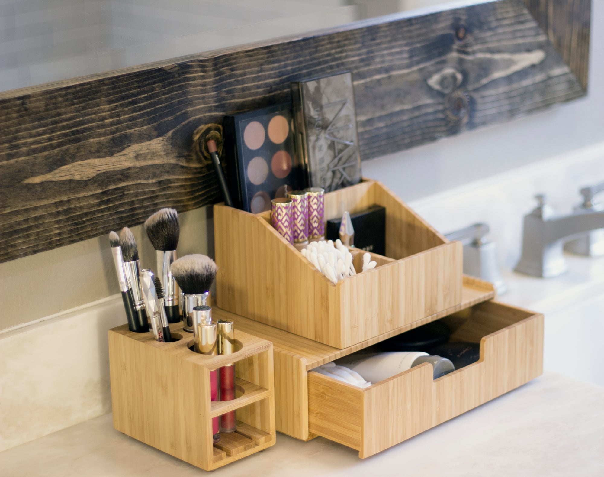 Bamboo Makeup Organizer Complete 3 PC Set