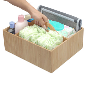 Mobilevision Bamboo Multi-Purpose Caddy with Handle 3 Sections Sturdy Durable Carrier for Cleaning Supplies Spray Bottles Towels Sponges and More