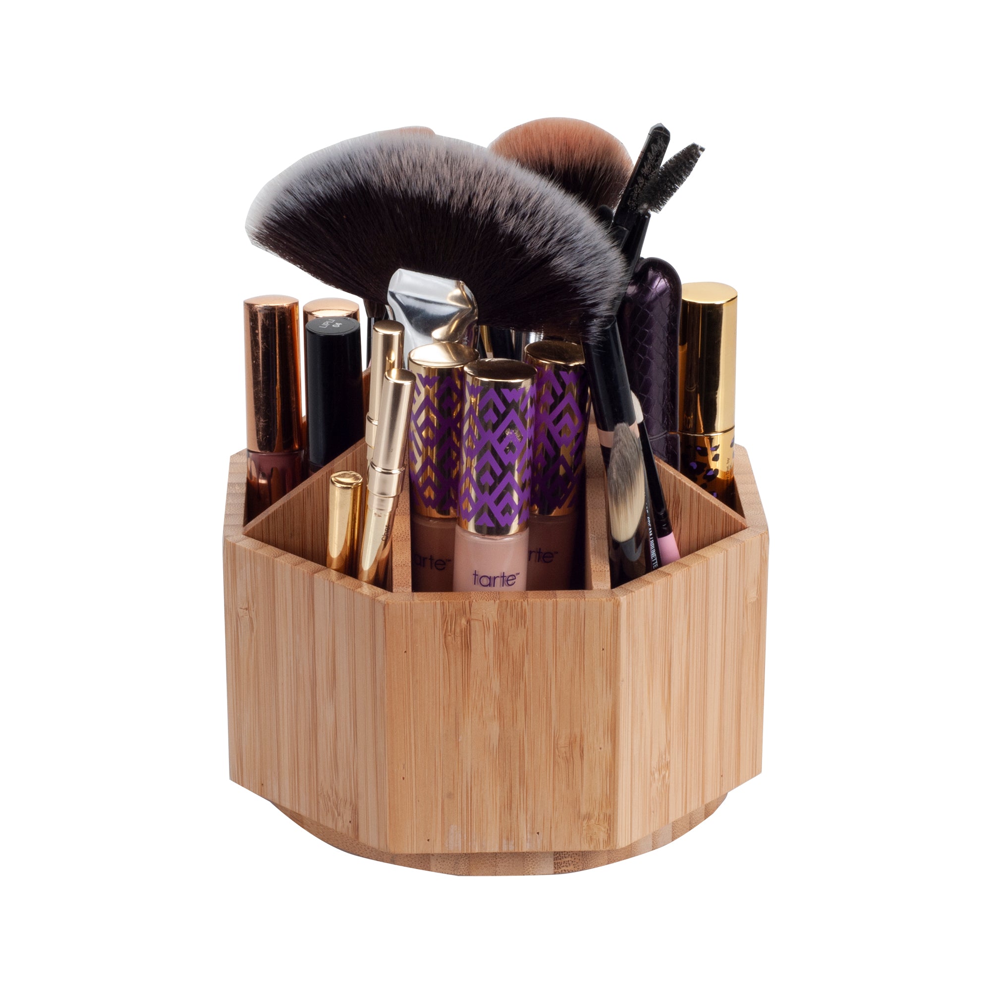 Mobilevision Bamboo Rotating Makeup Organizer, Multiple Compartments, 9 Sections
