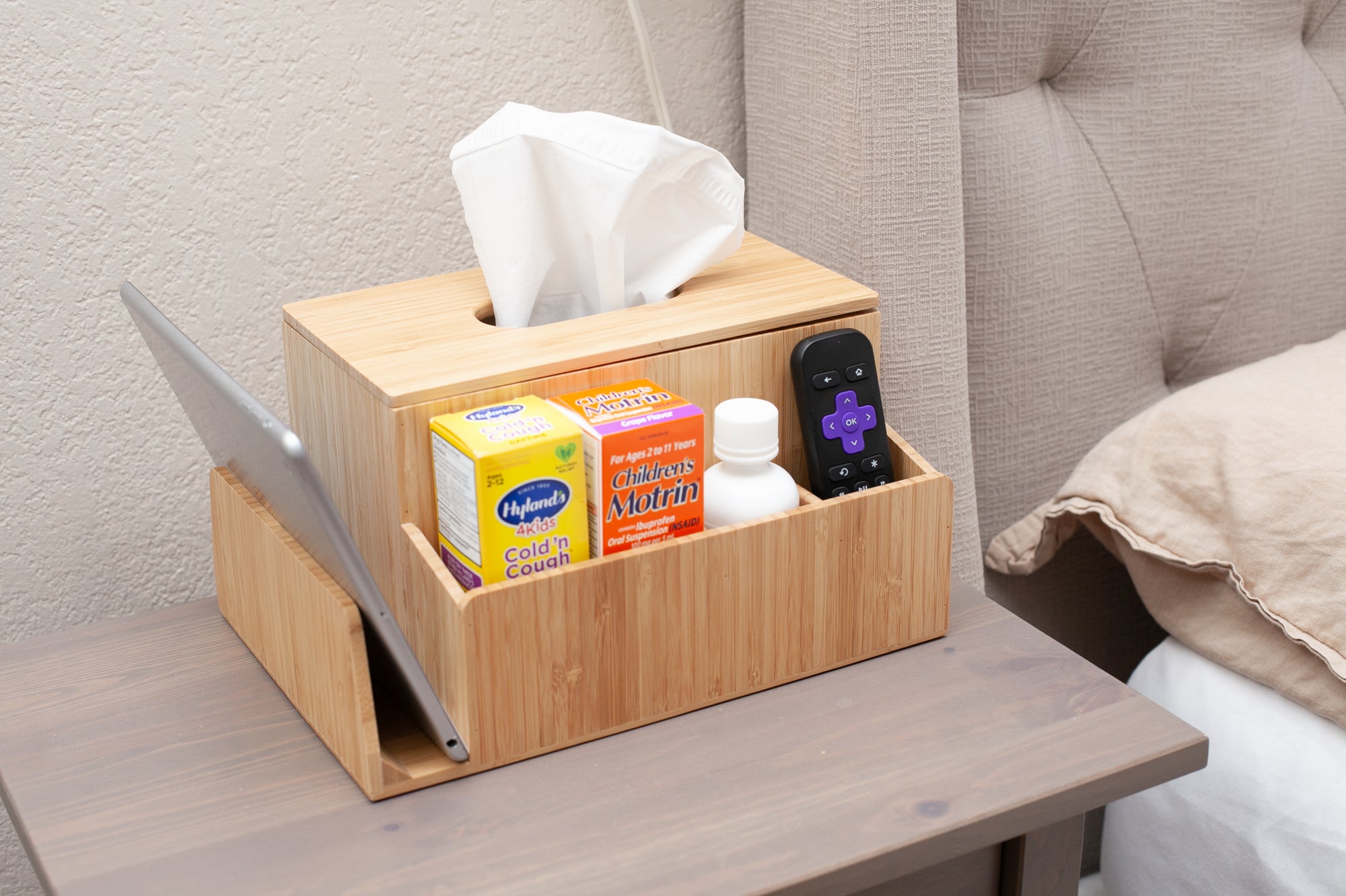 Bamboo Tissue Box Holder & Tablet Stand