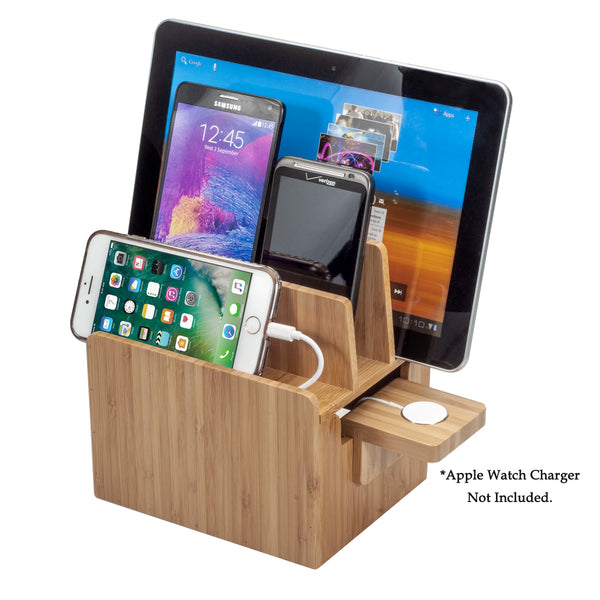 MobileVision Bamboo 10-Port Charging Station ＆ Docking Organizer for Smartphones ＆ Tablets, Family-Sized, for use in Corporate Offices ＆ Classroom