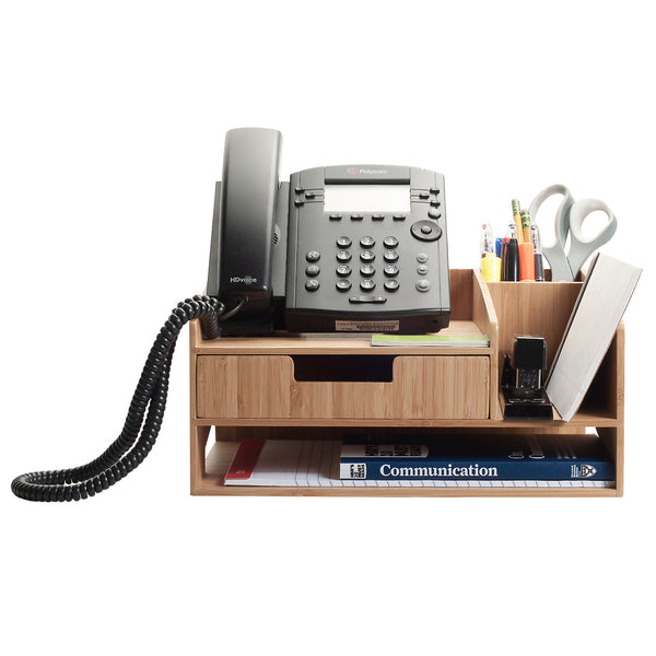 Bamboo Telephone Stand with Drawer & Paper Tray - MobilevisionUS
