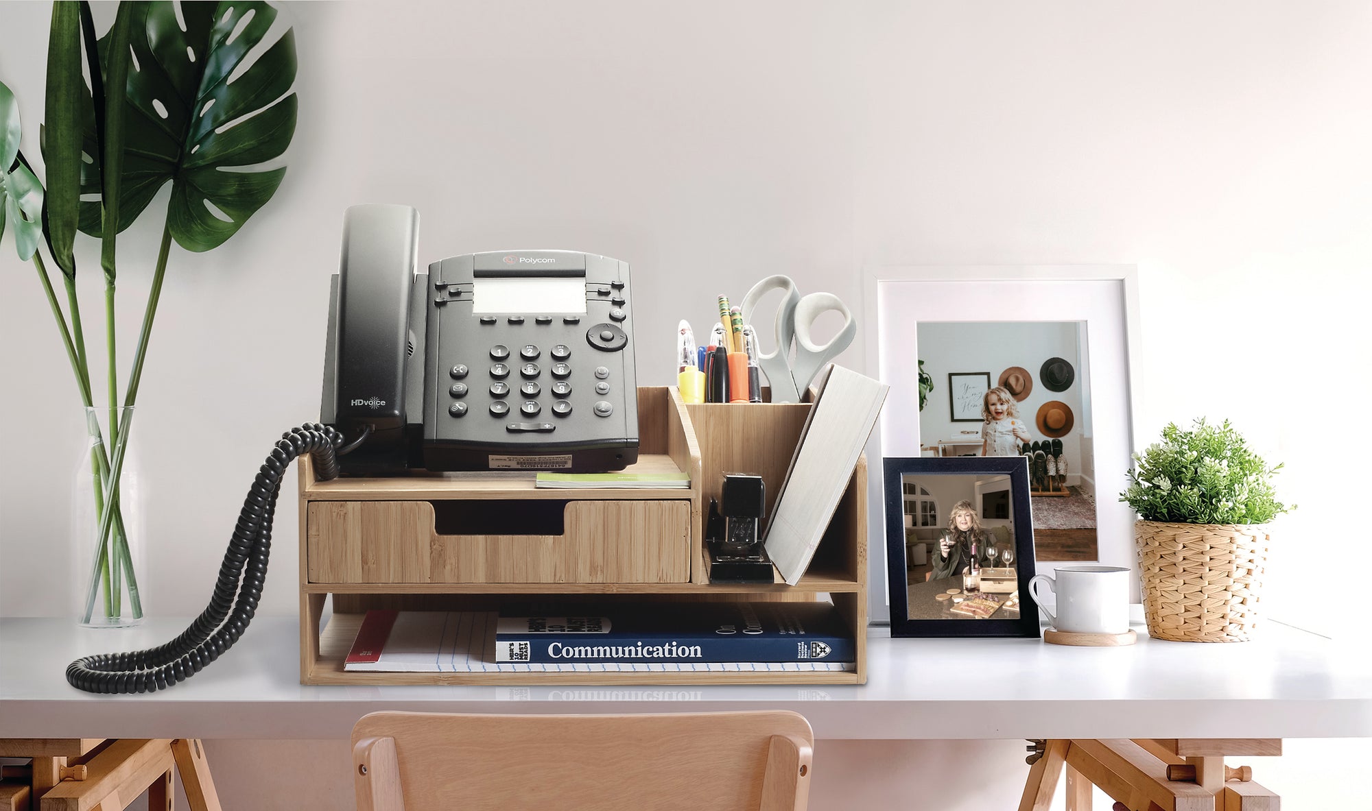 Bamboo Telephone Stand with Drawer & Paper Tray