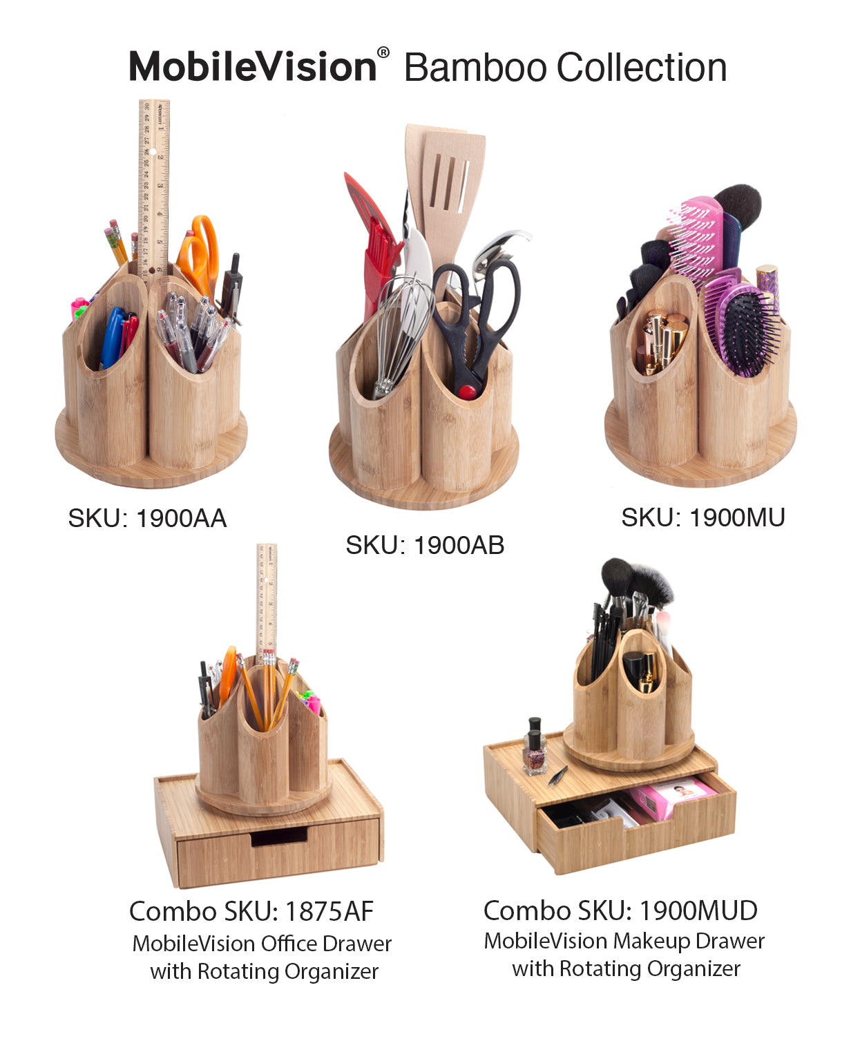 Bamboo Circular Rotating Organizer & Drawer Combo