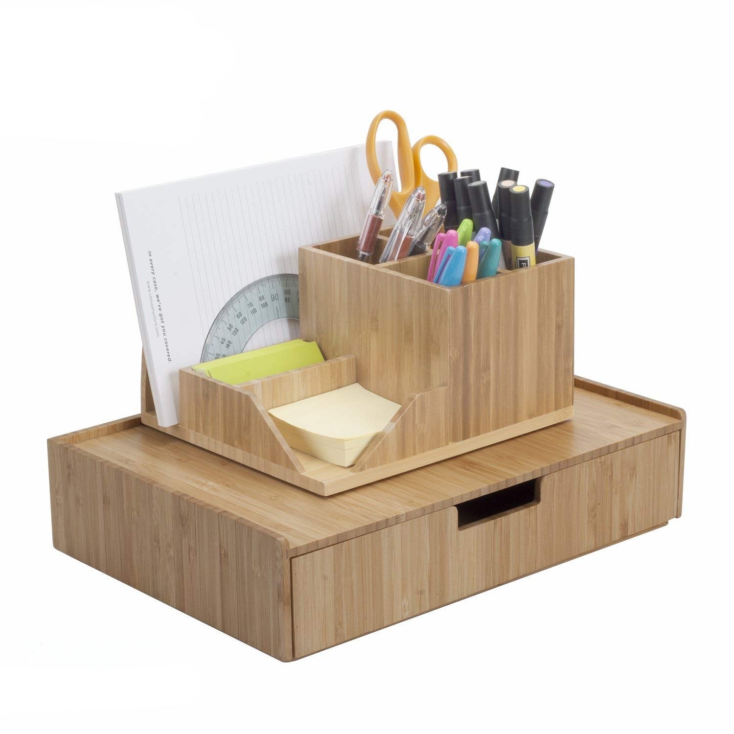 Bamboo Desktop Organizer with Large Drawer Combo