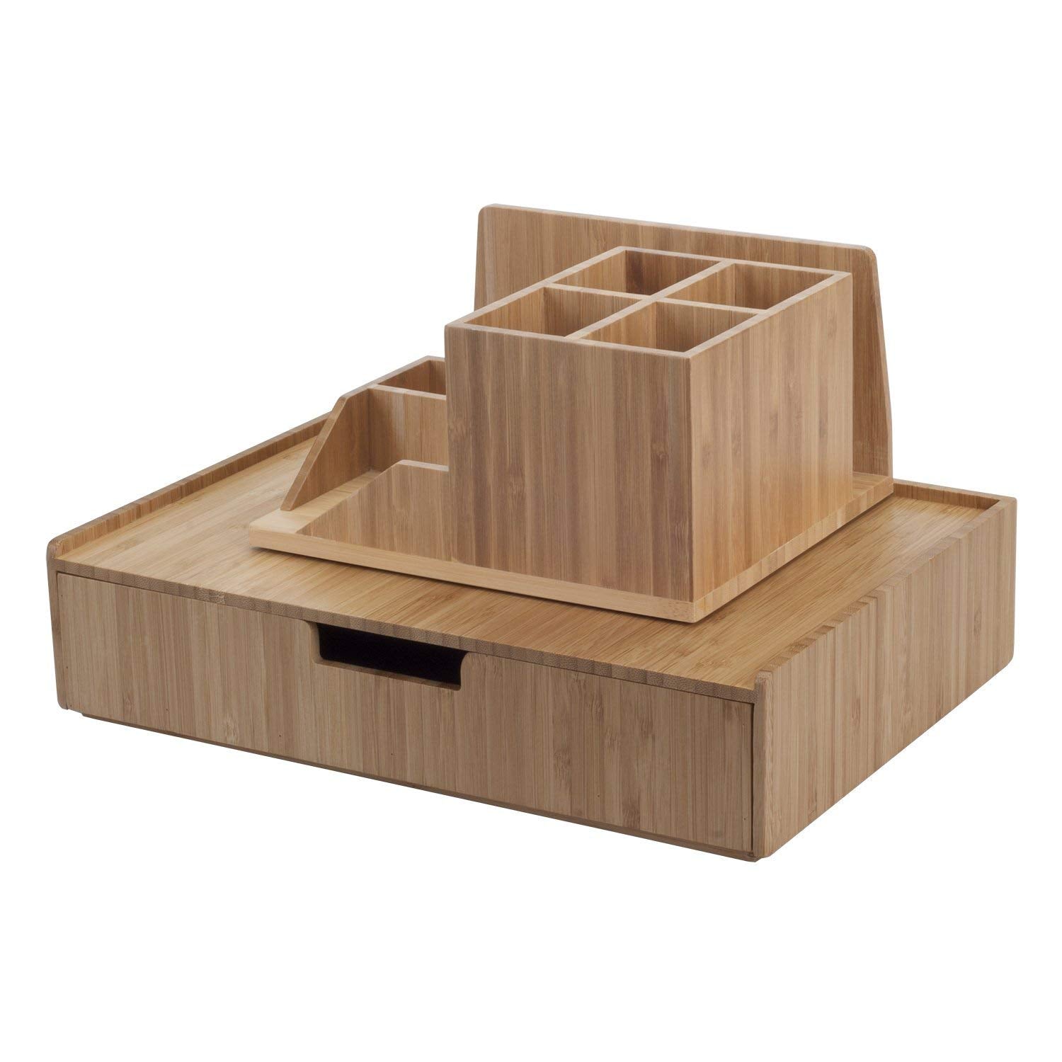 Bamboo Desktop Organizer with Large Drawer Combo