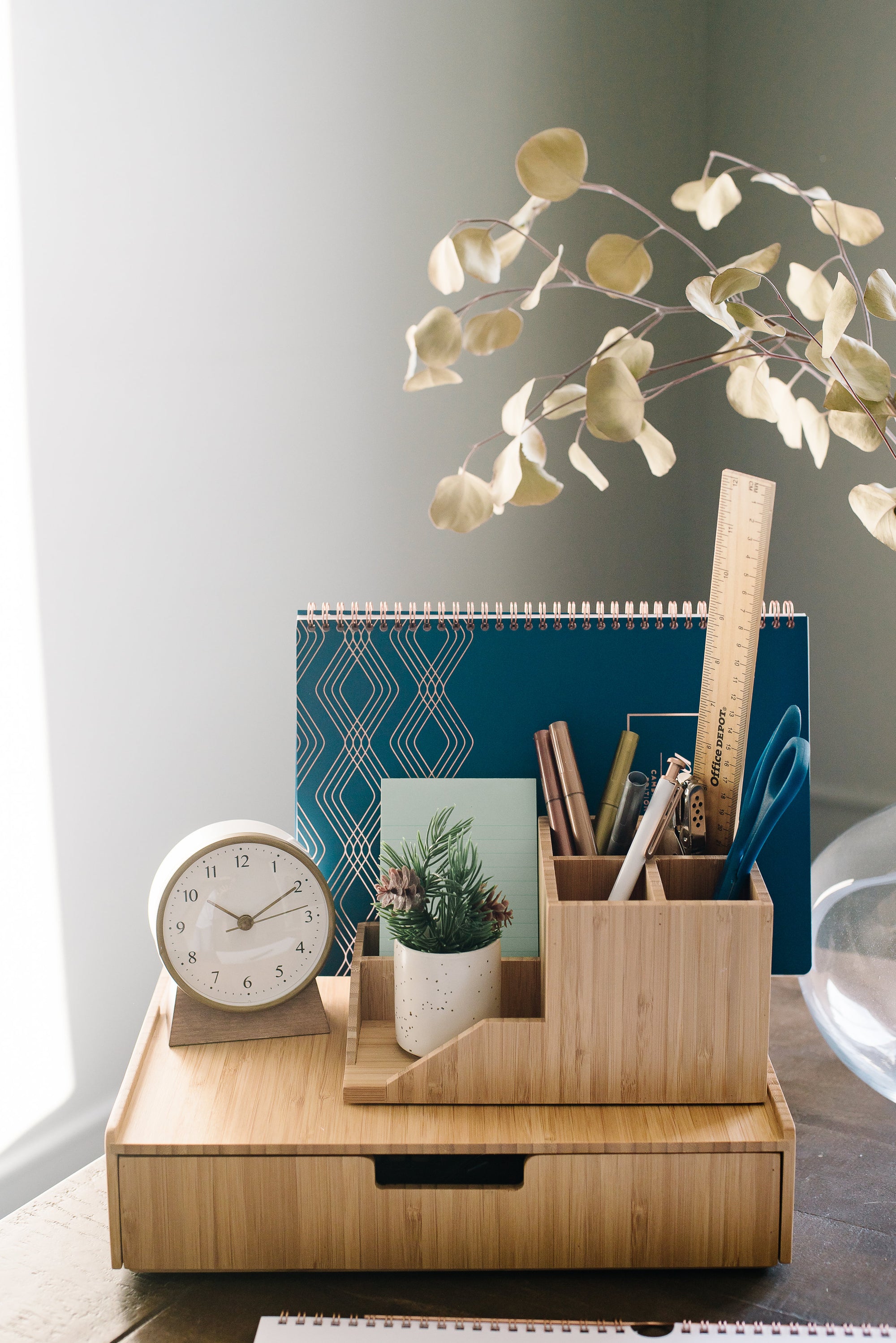 Bamboo Desktop Organizer with Large Drawer Combo