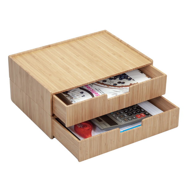 Desktop Drawer Set 2-Pack Large Bamboo Stackable Desktop Drawers (13.5